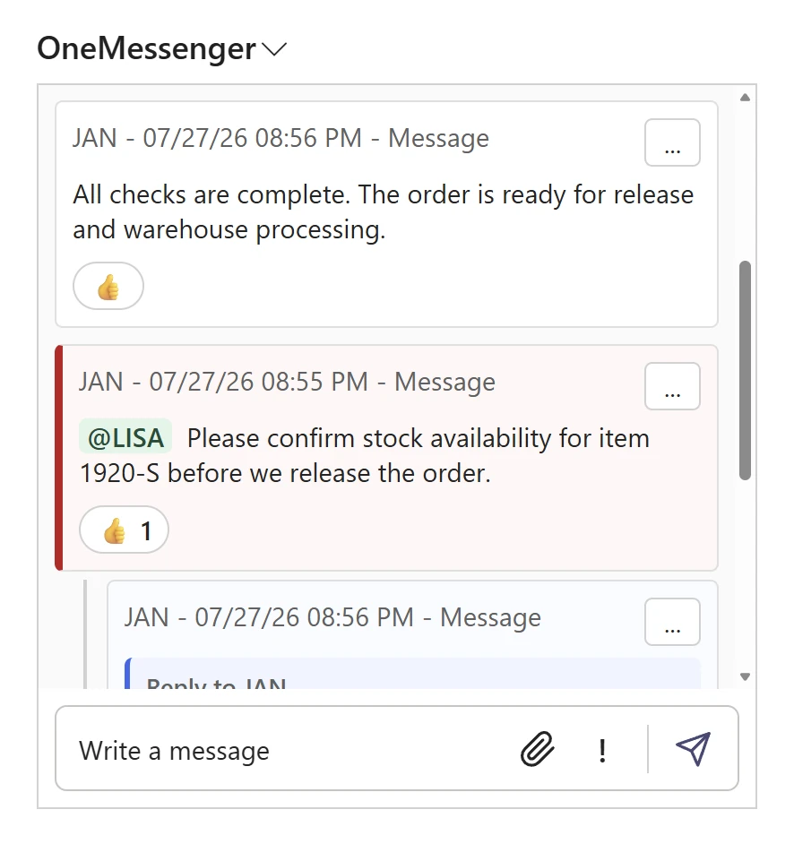 OneMessenger-Chatfenster innerhalb von Microsoft Dynamics 365 Business Central